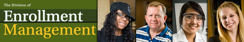 the division of enrollment management graphic treatment with photos of students