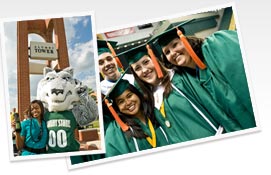 photo of a student with rowdy and commencement