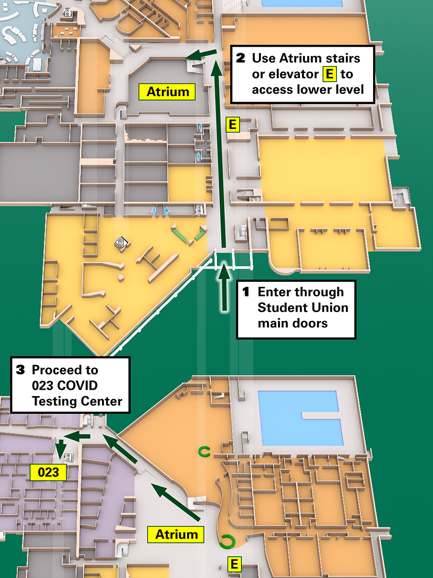 location of the covid testing center on student union map