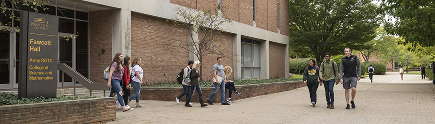students outside of fawcett hall