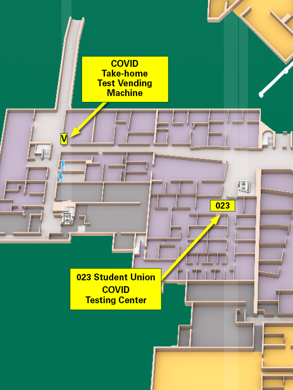 map of student union showing the covid take home test vending machine