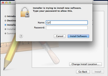 screen capture of the casper installation enter password window