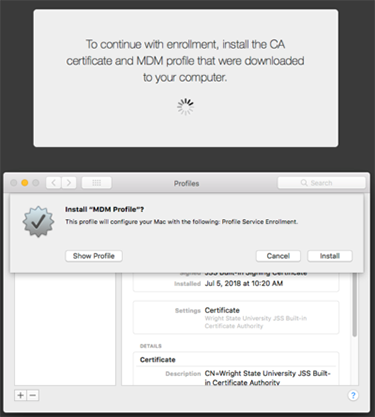 screen capture of the casper mdm profile install window