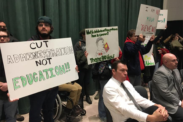 Faculty protesters at board meeting