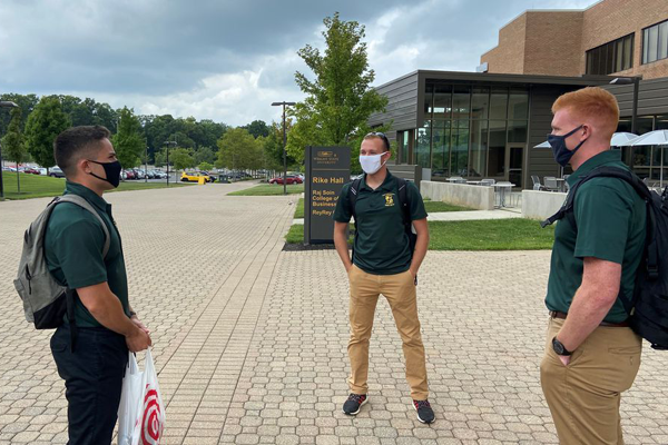 Students on campus in masks