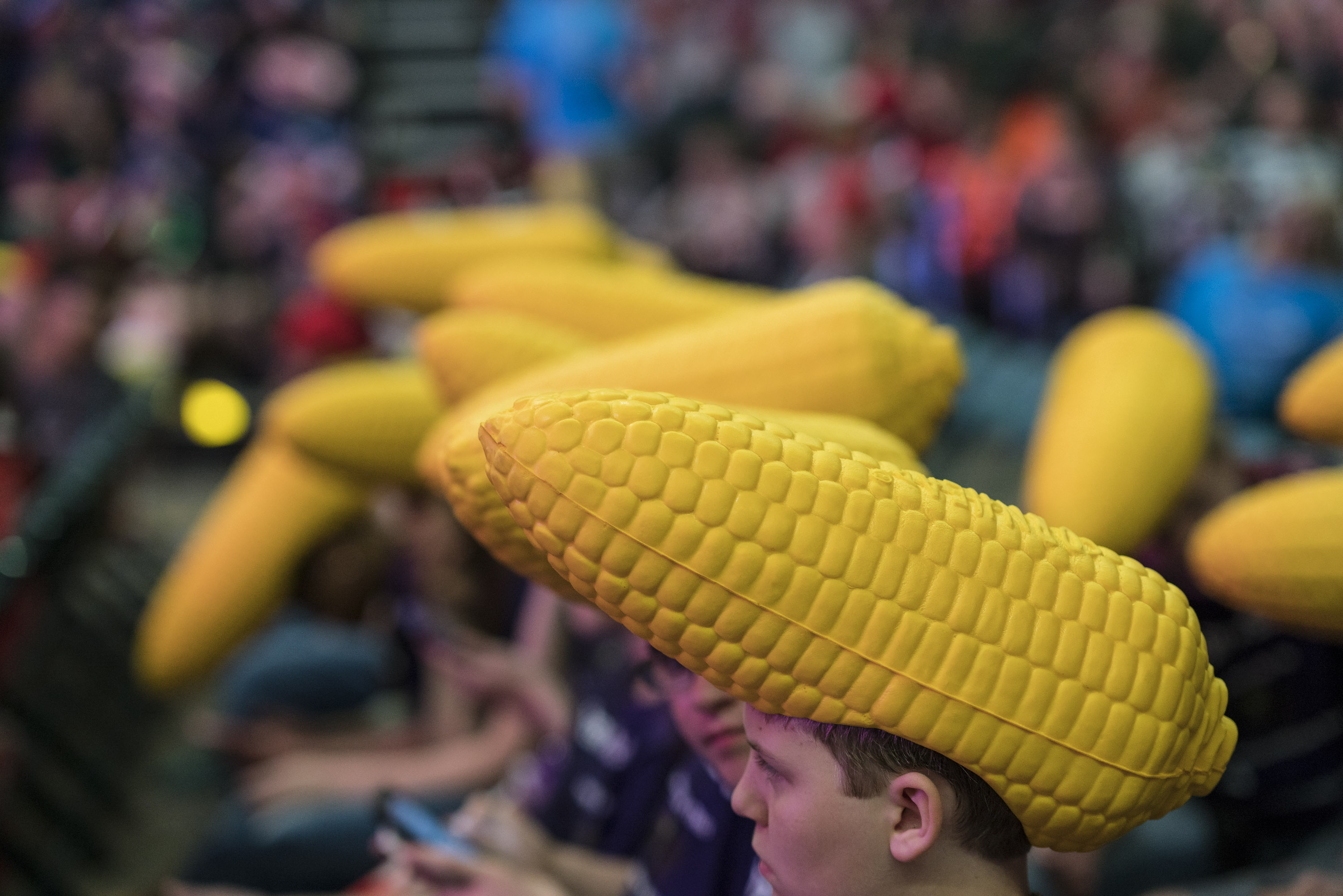 Students wearing corn hats