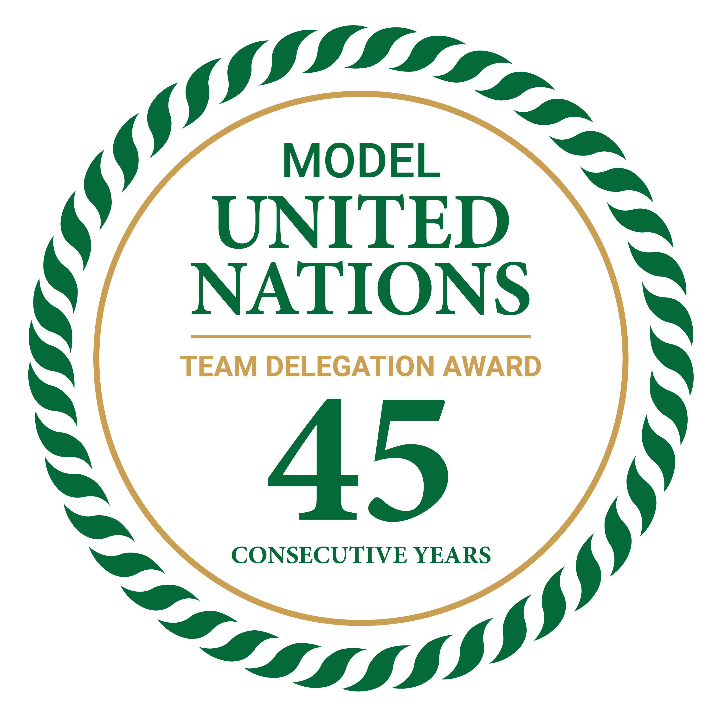 digital badge with model united nations team delegation award 45 consecutive years