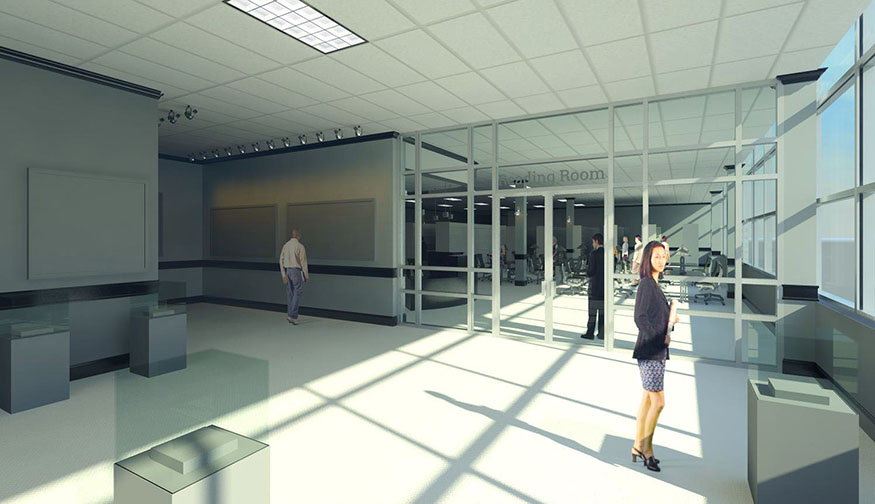 archives center reading room entrance rendering