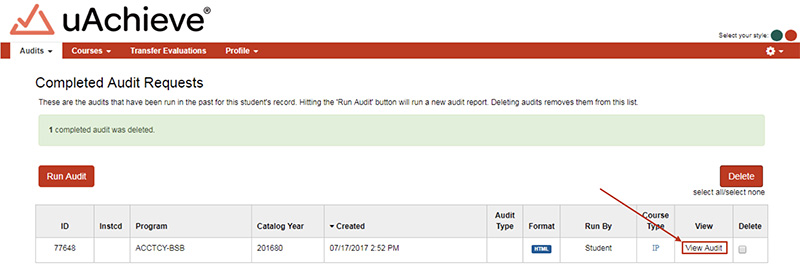 View the audit by clicking the “View Audit” button