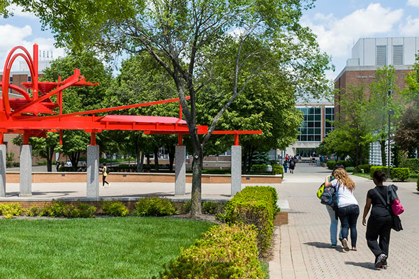 Students walking to class on campus