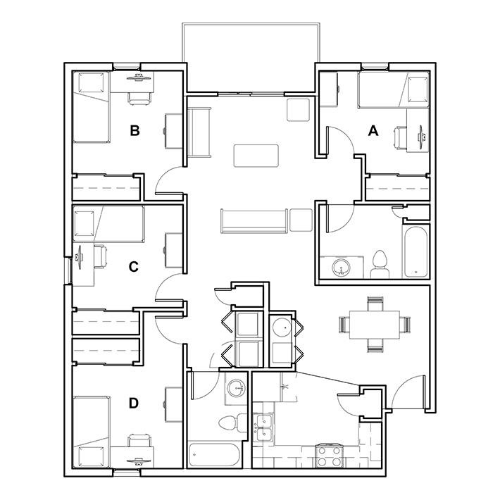 floor plan of a college and university park quad a apartment