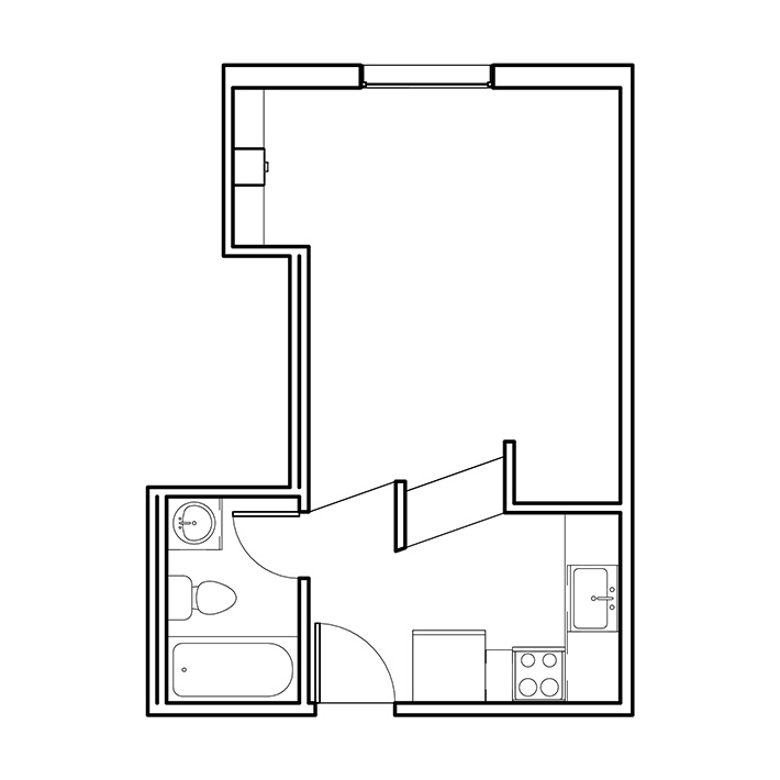 floor plan of an efficiency in the village apartments