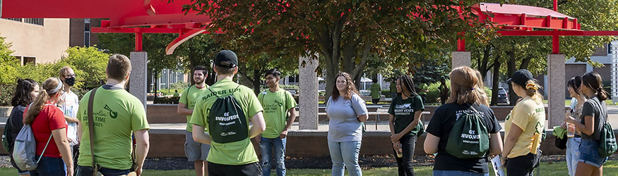 photo of students standing in a group during a first weekend event