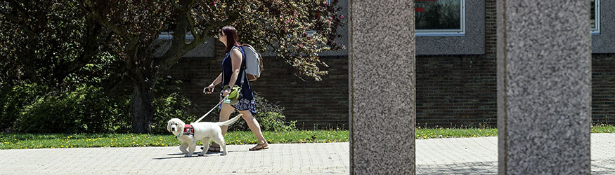 photo of a student walking on campus
