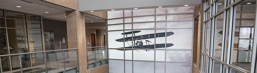 photo of a mural of the wright brothers plane