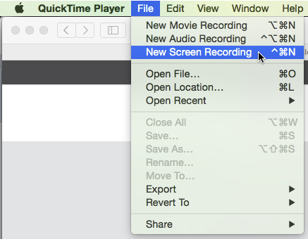 Quicktime - New screen recording