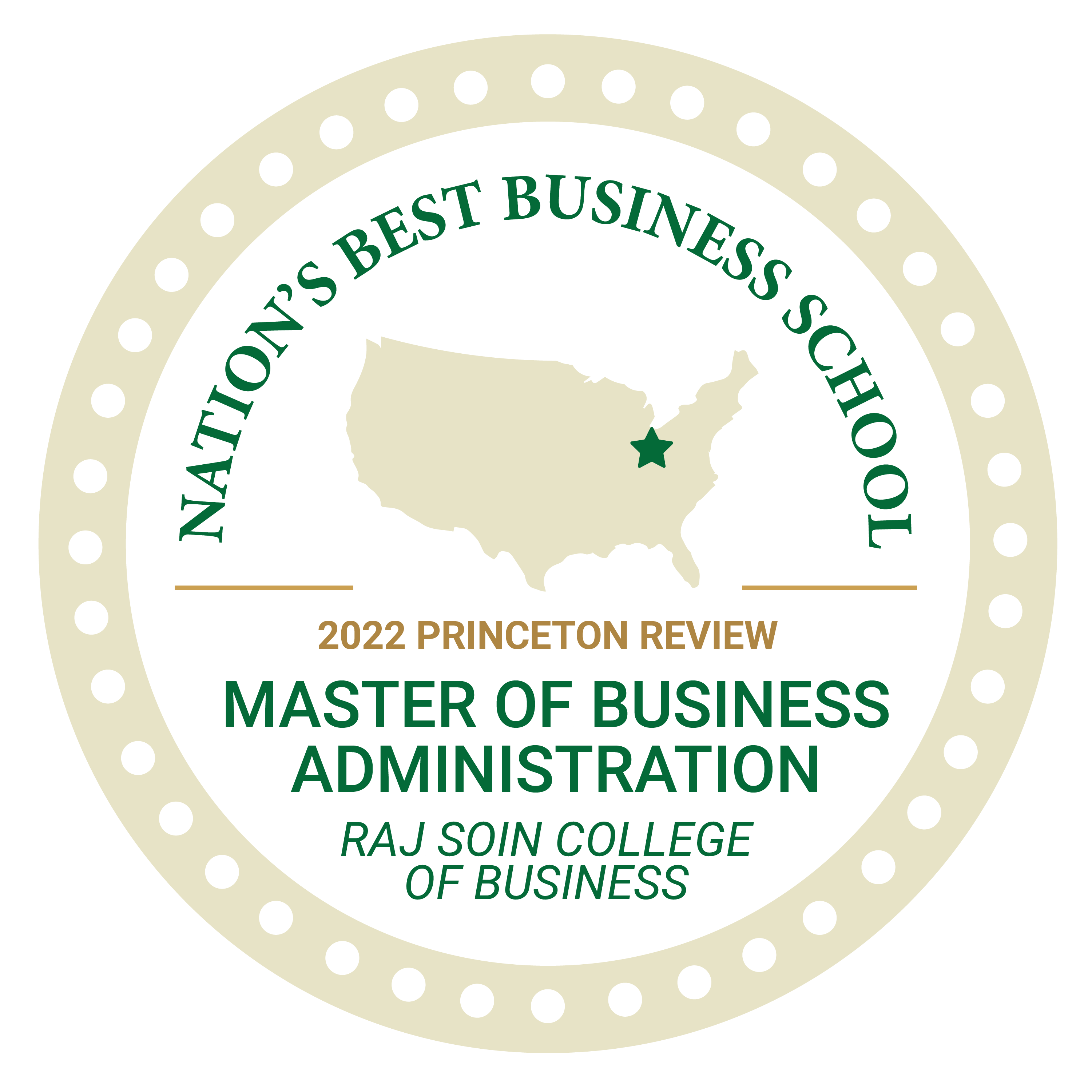 2022 Princeton Review Nation's Top Business School Master of Business Administration Raj Soin College of Business