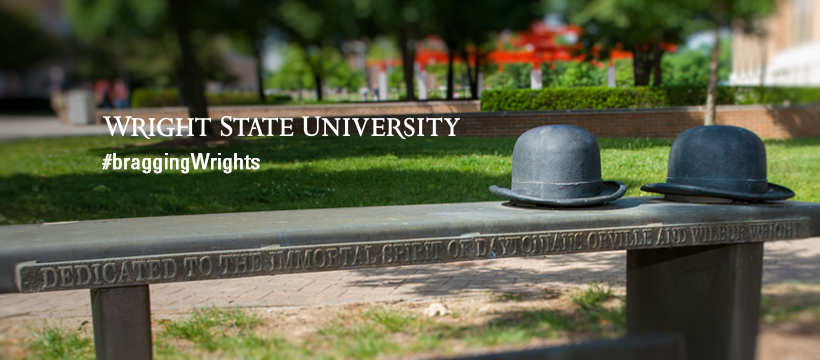 wright state university bench with wright brothers hats facebook cover image