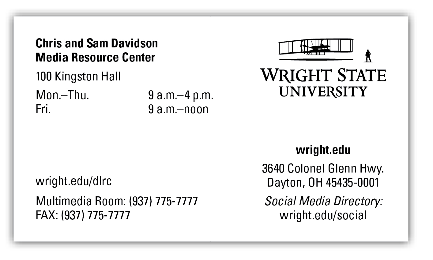 Wright State University Business Card - Campus Template