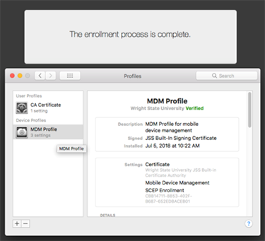 screen capture of the casper mdm profile install verified window