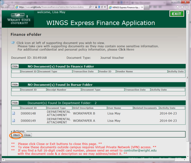 Source Document Listing with Attach