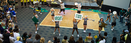 Cheerleaders at a wright state volleyball game
