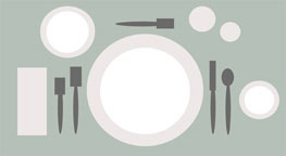 Graphic image of formal place setting on a placemat.