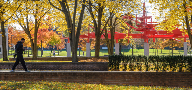 Student walking on campus