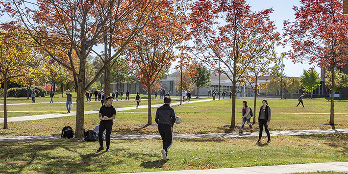 Students walking on campus