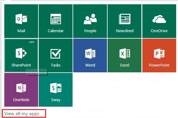 screen capture of the office365 applications grid