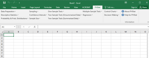 screen capture of phstat loaded in excel