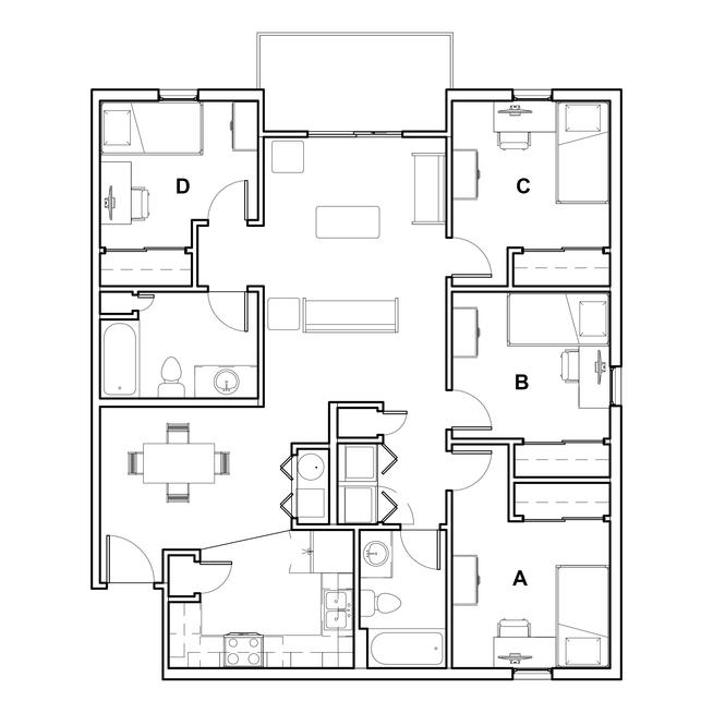 floor plan of college and university park quad e apartment