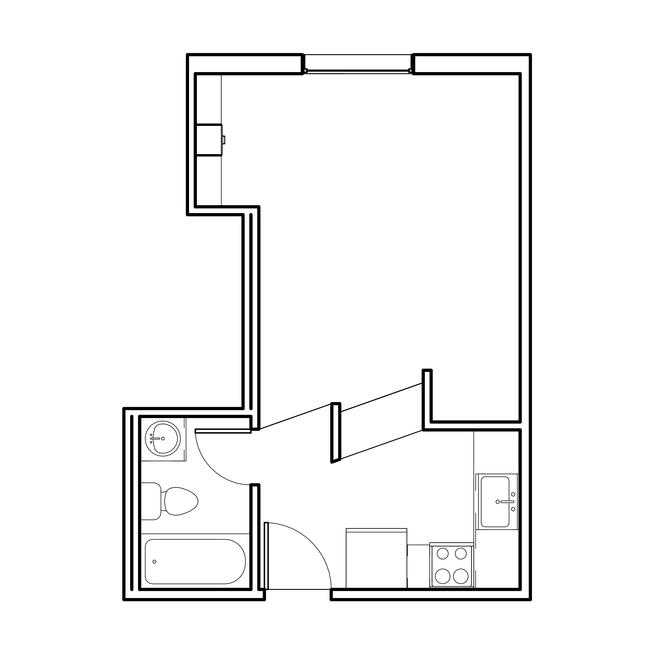 floor plan of an efficiency in the village apartments