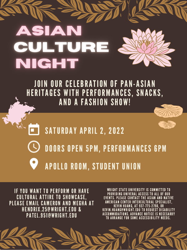 Flyer for Asian Culture Night Wright State University