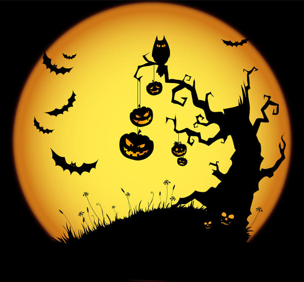 Spooky jack o'lanterns and a scary tree