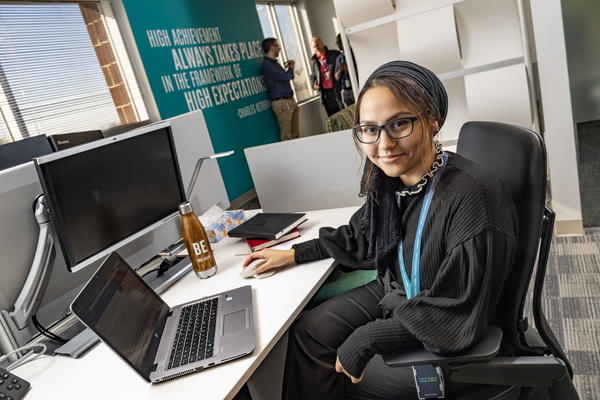 student working at computer