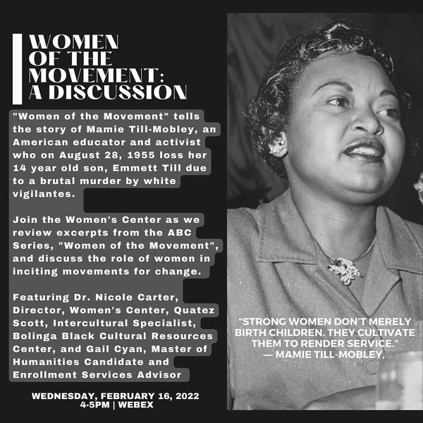 Flyer with Mamie-Till Mobley in black and white with an explanation of the series. 