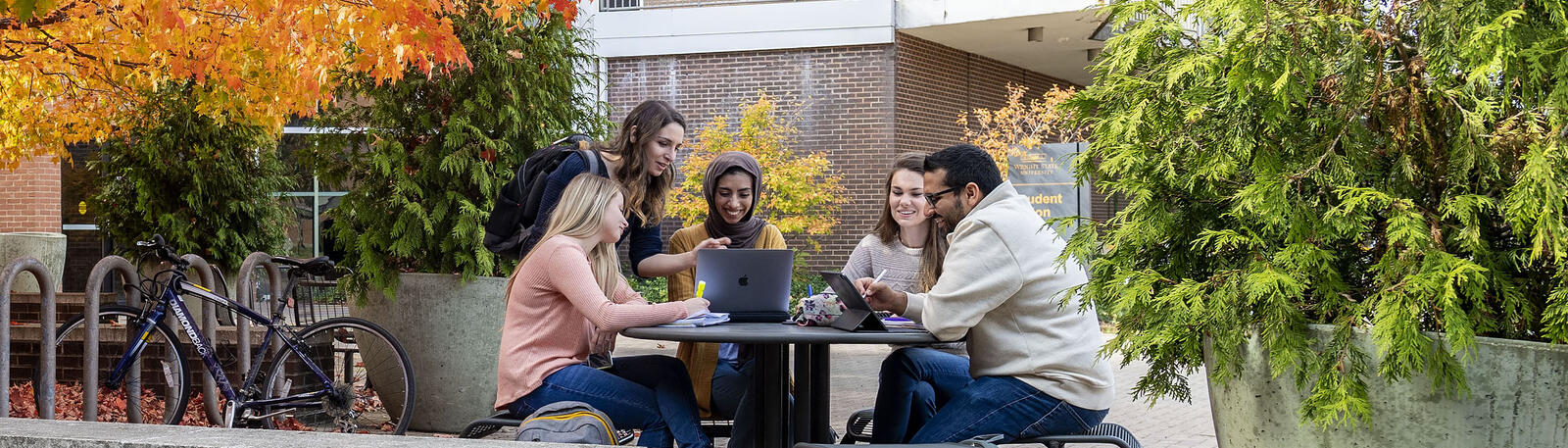 photo of students sitting outside on campus