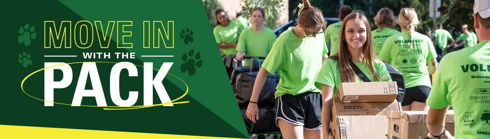 students on move in day and move in with the pack graphic 