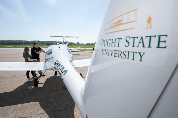 airplane with Wright State branding