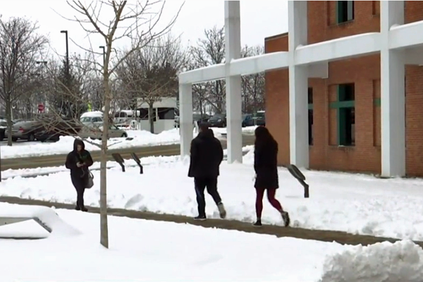 Students walking in snow