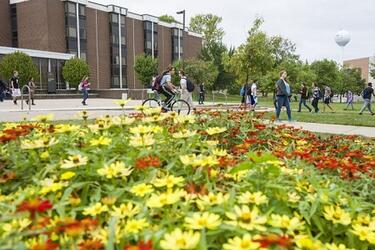 photo of students walking outside on campus