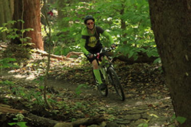photo of a person riding a bike in a park