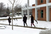 Students walking in snow