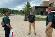 Students on campus in masks