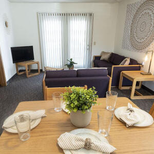 photo of the dining and living room in a college park apartment
