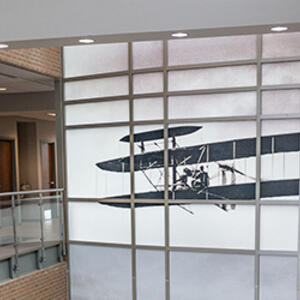photo of a mural of the wright brothers plane