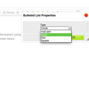 screenshot of Bulleted list icon options