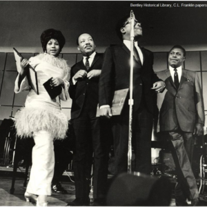 (Aretha Franklin, Rev. Martin Luther King, and her father C.L. Franklin)