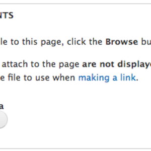 Screenshot of node edit page showing position of Attachments field and Browse button